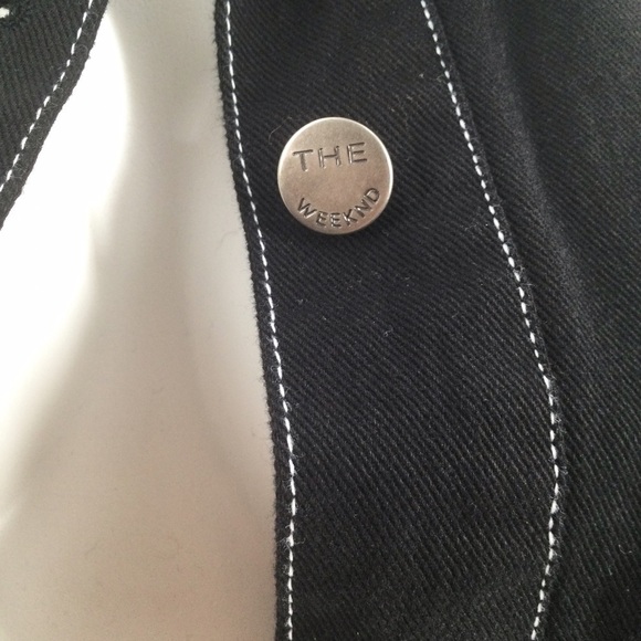 The Weeknd Black Denim Contrast White Stitch Long Trench Coat - Picture 13 of 15